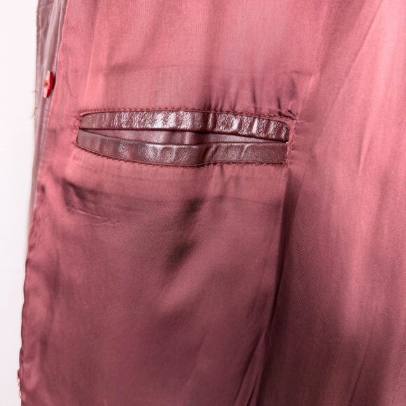 Tfc Women Maroon 100% Genuine Leather Belted Trench Coat Lined With Rayon Sz 8 - Picture 13 of 16